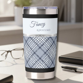 Botella Aislada Trendy Blue Plaid Fancy and Focused Travel Mug