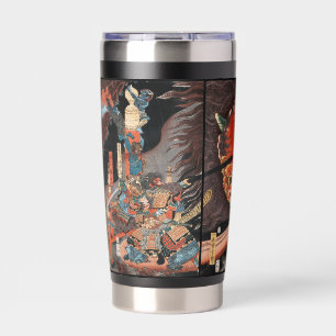 Botella Aislada Tríptico Japonés Vintage: Samurái vs. Rey Oni