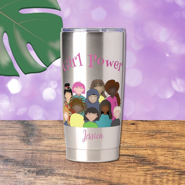 Botella Aislada Tumblador térmico de potencia del chica (Minimalist women portrait - feminist thermal tumbler)