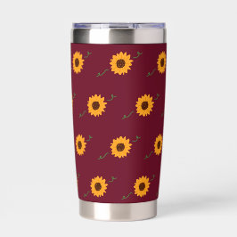 Botella Aislada Tumbler térmico de girasoles (rojo de grano y oro)