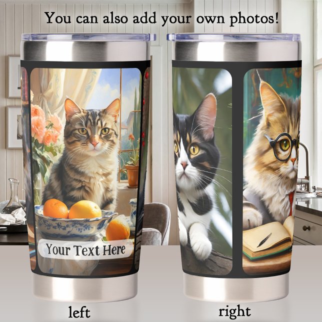 Botella Aislada Tus 3 fotos de gato artísticas (Insulated thermal tumbler featuring your own 3 photos. You can also leave the artistic cat images)