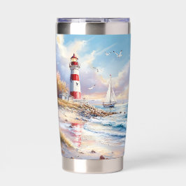 Botella Aislada Vela iluminada por el sol y faro