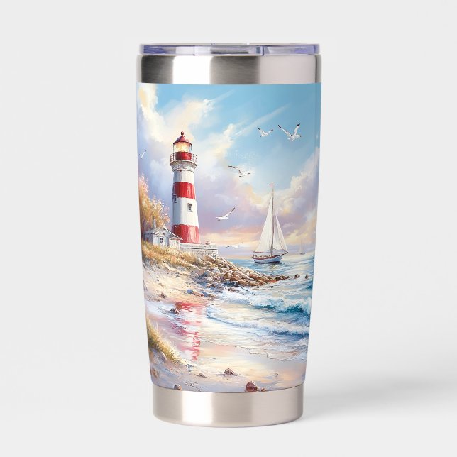 Botella Aislada Vela iluminada por el sol y faro (Frente)
