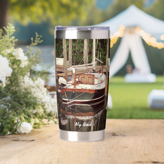 Botella Aislada Vintage Sailboat en el muelle tropical -