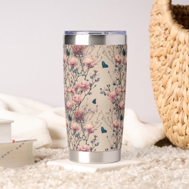 Botella Aislada Vintage Spring Roses with Blue Butterflies (Sala de estar (girado))