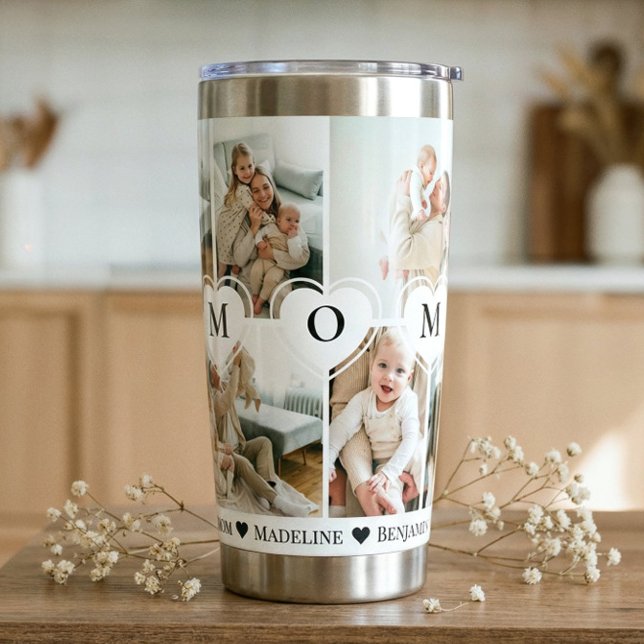 Botella Aislada We Love You Mom Heart Personalized Photo Collage (We Love You Mom Heart Personalized Photo Collage Insulated Tumbler)