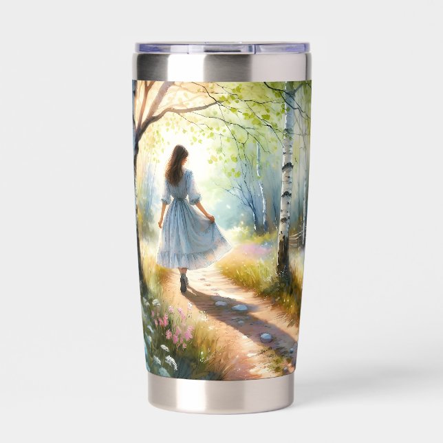 Botella Aislada Whimsical Girl Dancing Through Birch Forest (Frente)