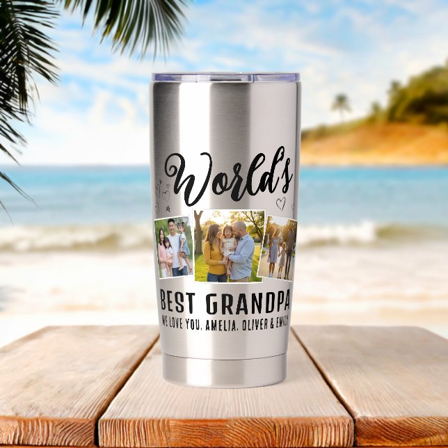 Botella Aislada World's Best Grandpa Custom 3 Photo Collage (Playa (girada))