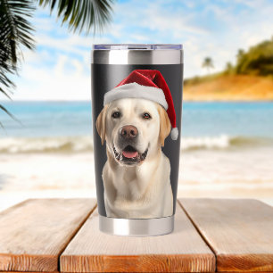 Botella Aislada Yellow Lab Santa Hat Navidades Dog Cute Labrador R