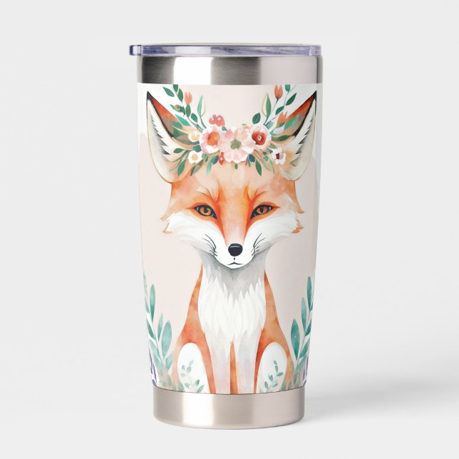 Botella Aislada Zorro floral de acuarela personalizado (Derecha)