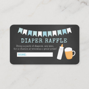 Botella azul Baby-Q y tarjetas Raffle Beer Diaper