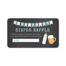 Botella azul Baby-Q y tarjetas Raffle Beer Diaper