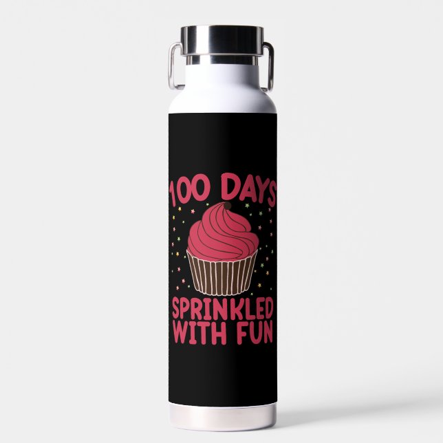 Botella De Agua 100 Días Salpicados De Diversión Cupcake Colegiala (Delantero)