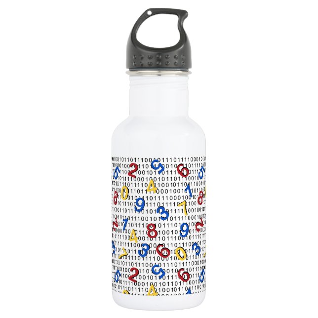 Botella De Agua 123 números Rojo Amarillo Azul Blanco Binario (Anverso)