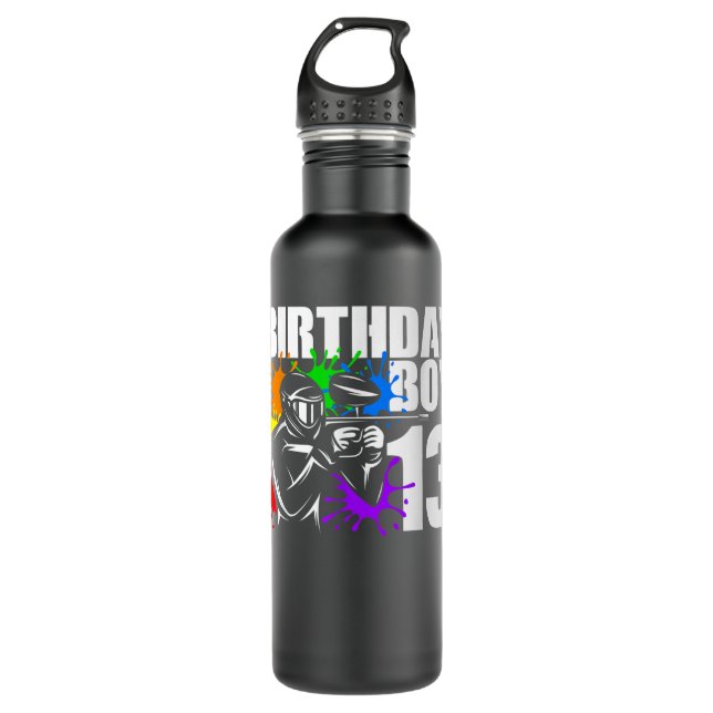 Botella De Agua 13 Year Old Paintball Birthday Party Boys 13th Gif (Anverso)