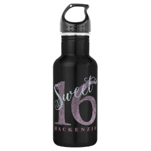 Botella De Agua 16.ª Rosa Polvorienta   Purpurina dulce 16 platea