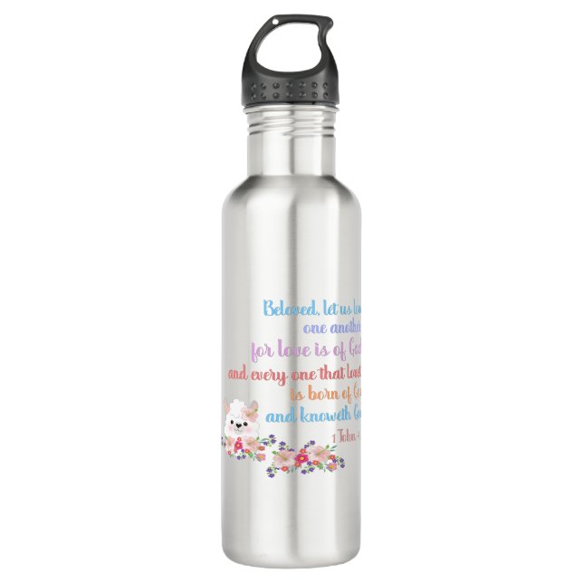 Botella De Agua 1John4:7 Verso de la Biblia (Anverso)