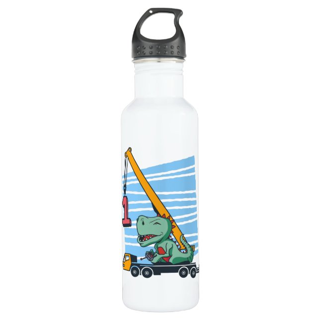 Botella De Agua 1st Birthday 1 year Mobile Crane Dinosaur (Anverso)