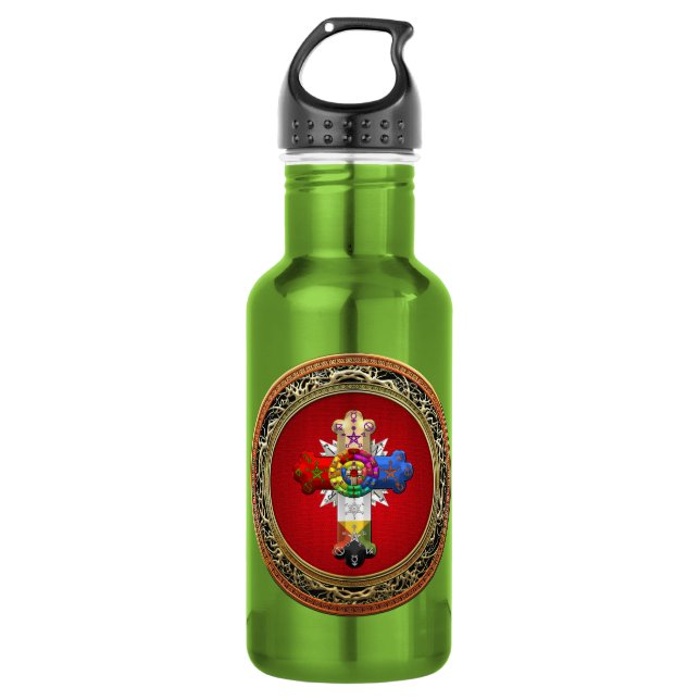 Botella De Agua [200] Cruz Rosy (Croix Rosa) sobre rojo y oro (Anverso)