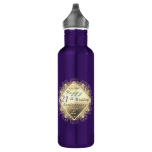 Botella De Agua 21° Aniversario Boda Brass Iolite