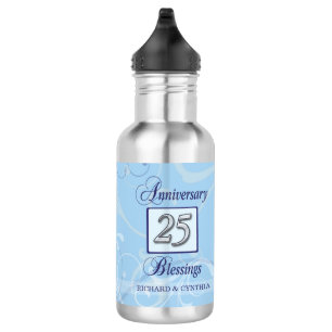 Botella De Agua 25º Aniversario en Azul y Plata