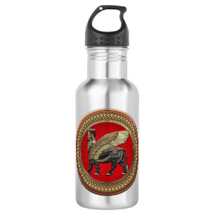 Botella De Agua [300] Toro alado asirio: Oro y Lamassu negro