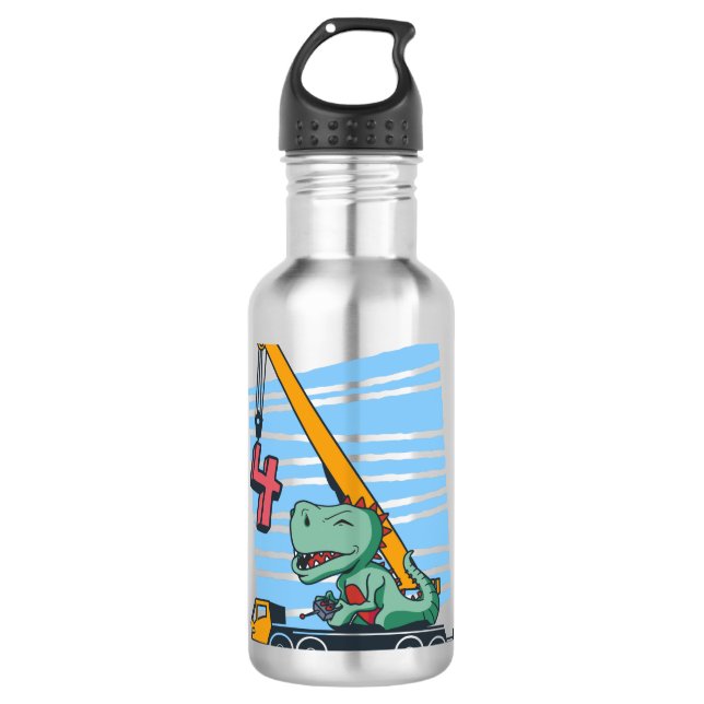 Botella De Agua 4 años 4º cumpleaños Crane Dinosaur (Anverso)
