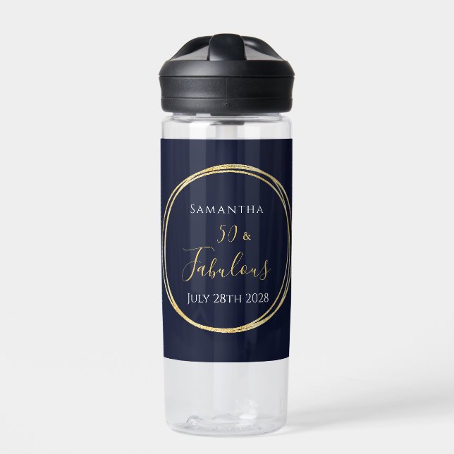 Botella De Agua 50.ª Navy Gold personalizada (Delante)