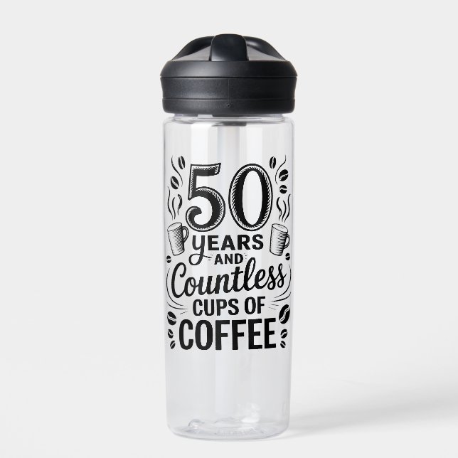 Botella De Agua 50 años y tazas incontables de café (Delante)