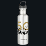 Botella De Agua 50 y fabuloso cumpleaños<br><div class="desc">Celebra tu cumpleaños especial con estilo con este efecto negro y dorado 50 y fabulosa jarra de cumpleaños. Parte de una colección.</div>