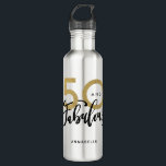 Botella De Agua 50 y fabuloso cumpleaños<br><div class="desc">Celebra tu cumpleaños especial con estilo con este efecto negro y dorado 50 y fabulosa jarra de cumpleaños. Parte de una colección.</div>