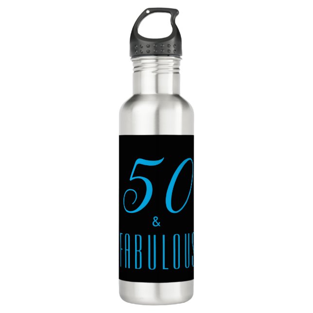 Botella De Agua 50 y fabuloso cumpleaños negro azul cielo (Anverso)