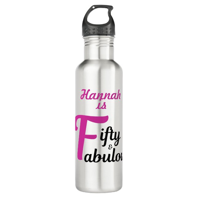 Botella De Agua 50 y fabuloso Happy 50 Birthday Pink Accent (Anverso)