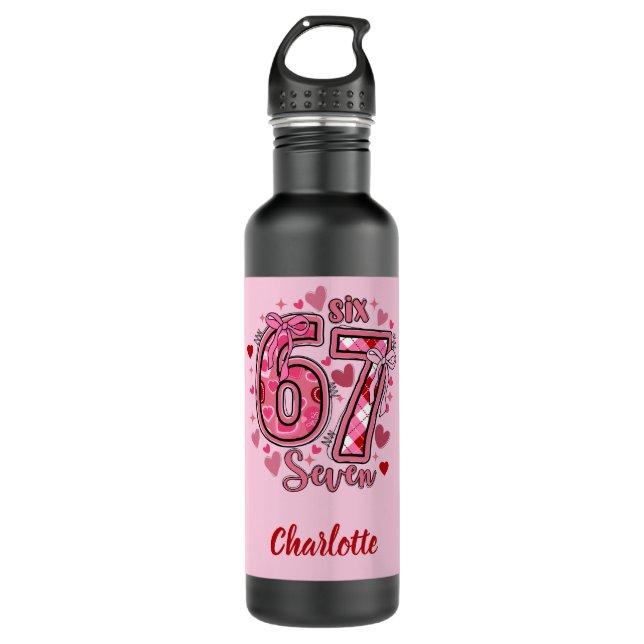 Botella De Agua 6 7 Six Seven Meme Trend Girls Pink Name  (Anverso)
