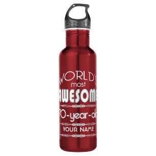 Botella De Agua 70.o Del cumpleaños de los mundos rojo oscuro