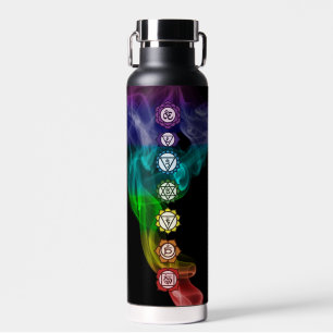 Botella De Agua 7 Chakra mantra humo arco iris negrita yoga negro