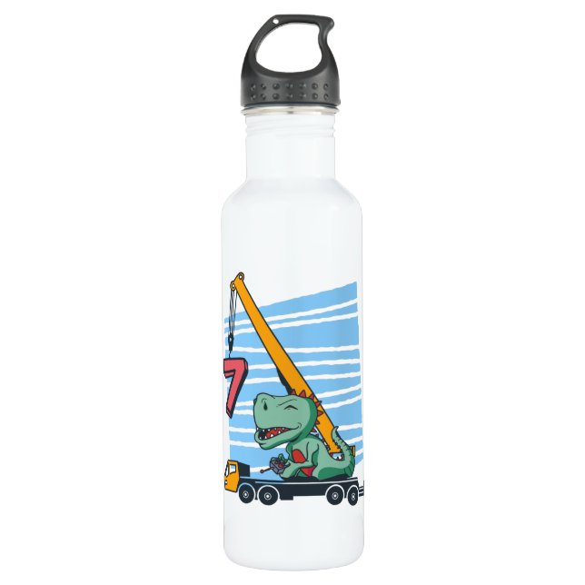 Botella De Agua 7 years 7th Birthday Mobile Crane Dinosaur (Anverso)
