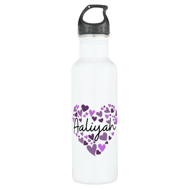 Botella De Agua Aaliyah, corazones morados (Anverso)