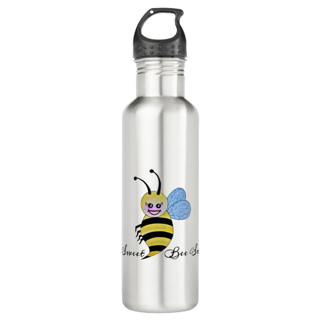 Botella De Agua Abeja Cuidada De Acuarela Con Sonrisa Feliz (Anverso)