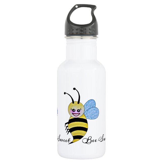 Botella De Agua Abeja Cuidada De Acuarela Con Sonrisa Feliz (Anverso)
