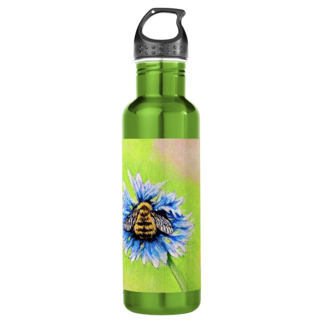 Botella De Agua Abeja de burbujas en pintura de flores (Anverso)