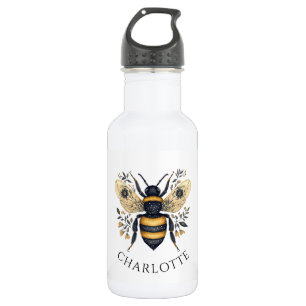 Botella De Agua Abeja Reina Floral Personalizada
