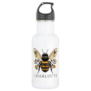 Botella De Agua Abeja Reina Floral Personalizada