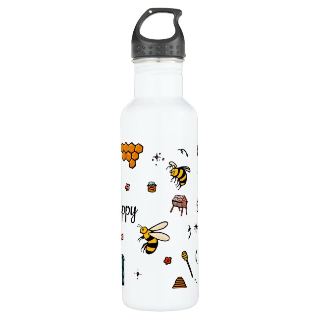 Botella De Agua Abejas alegres adorables arte de palabras (Anverso)