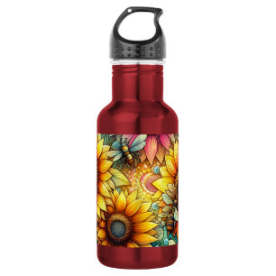 Botella De Agua abejas de girasol florecen, Jardín Boho