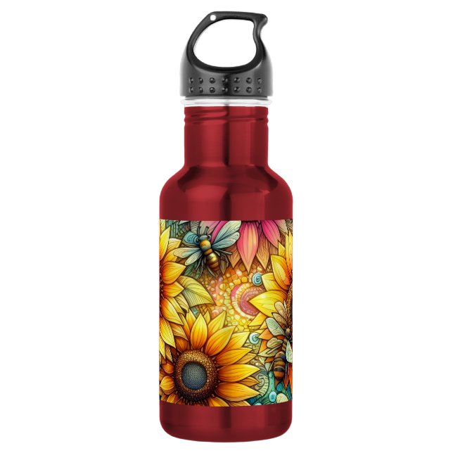 Botella De Agua abejas de girasol florecen, Jardín Boho (Anverso)