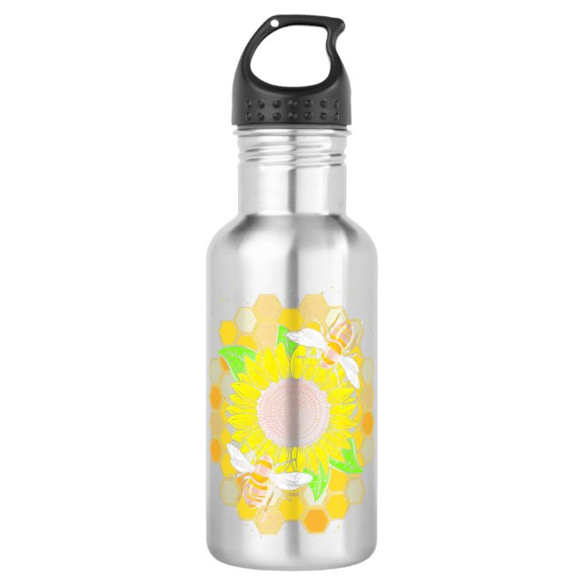 Botella De Agua Abejas de girasol hippie (Anverso)