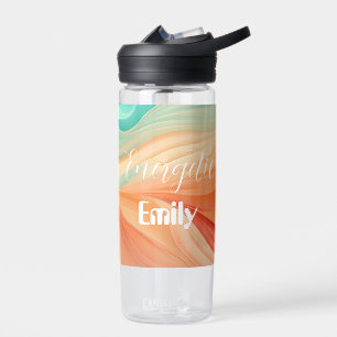 Botella De Agua Abstracto de terracota y acuarela verde jade