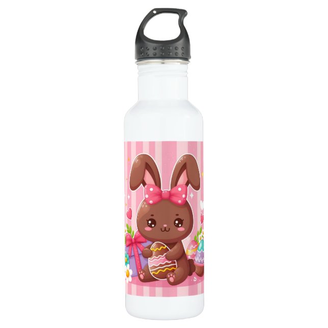 Botella De Agua Abundancia de Pascua de chocolate con rayas rosas (Anverso)