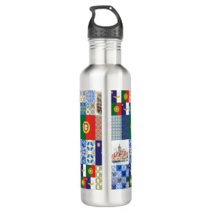Botella de agua, acero inoxidable, bandera de Port